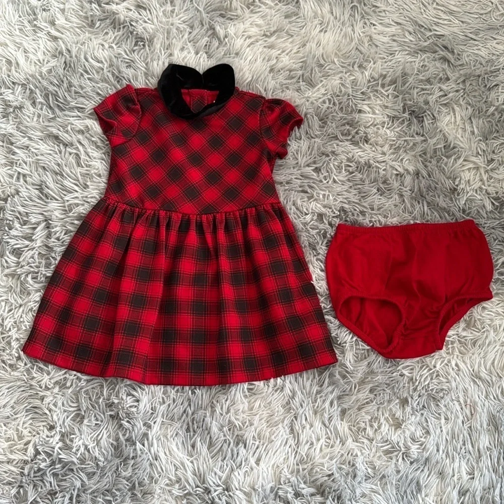 Short sleeve plaid dress with matching diaper cover